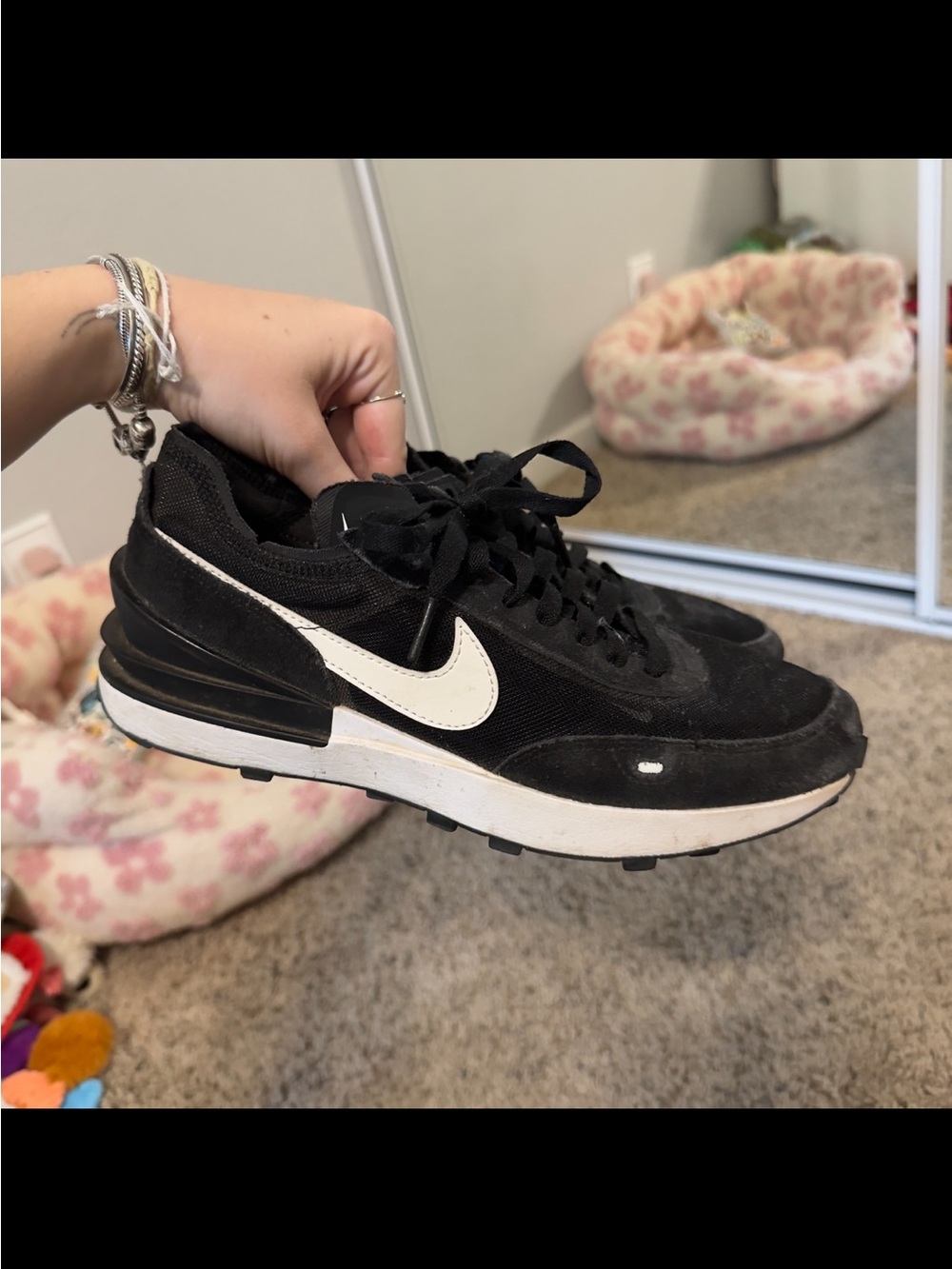 Nike Waffle One Black & White Running Sneakers